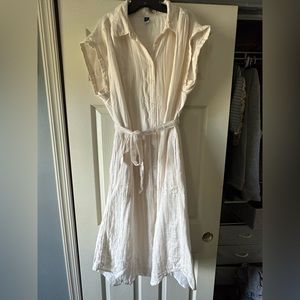 Short-Sleeve Waist-Defined Striped Midi Shirt Dress for Women